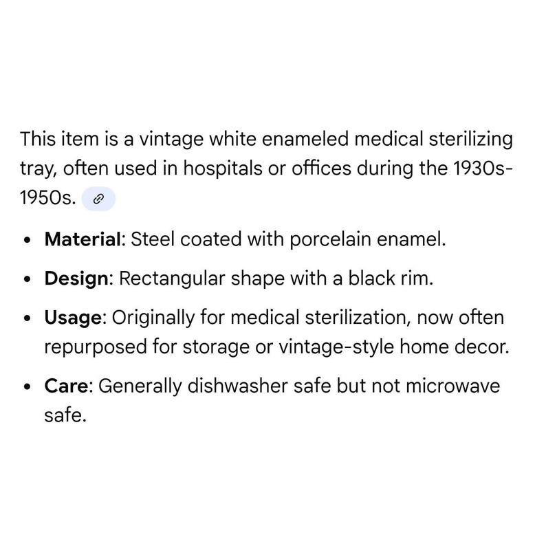 Vintage White Enameled Medical Sterilizing Tray Black Rim Industrial 21" × 11" image 6