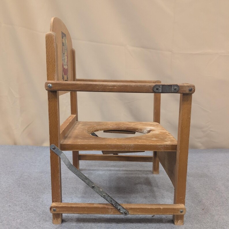 Vintage Wooden Potty Chair Kitten Graphic Mid Century Toddler Training Seat image 4
