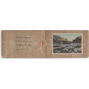 Vtg Hand Painted Christmas Card Waterfall Mountain Scene Silk Cord VG image 3
