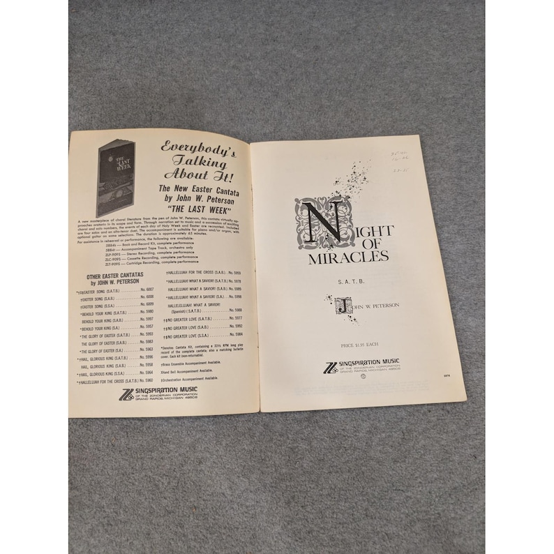 Night of Miracles Christmas Cantata John W Peterson SATB Sheet Music 1958 VG- image 2