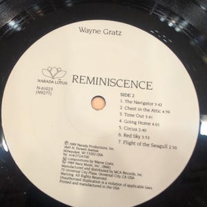 Wayne Gratz Reminiscence Vinyl LP Narada Lotus 1989 New Age Piano N-61023 image 6