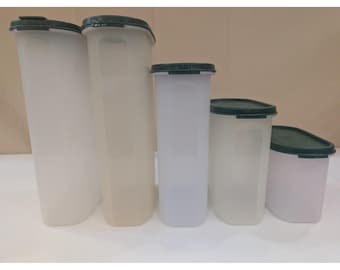 Tupperware Modular Mates Oval Storage Containers Set 5 Pieces Green Lids Vintage