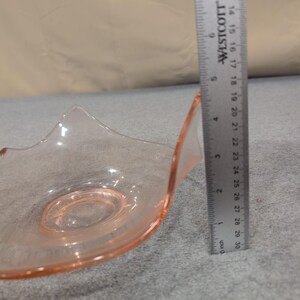Vintage Pink Depression Glass Handkerchief Bowl Tri-Corner Crimped Dish Blush image 5