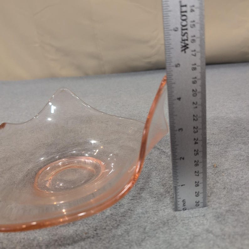 Vintage Pink Depression Glass Handkerchief Bowl Tri-Corner Crimped Dish Blush image 5