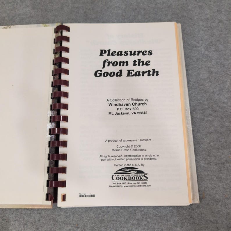Pleasures from the Good Earth Windhaven Church Cookbook Mt Jackson Virginia 2006 image 2