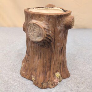 Vintage Baumstumpf Keramik Pflanzgefäß Rinde Textur Herz Carving Brown Floral Bild 7