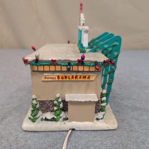 Barneys Bowlarama Lighted Christmas Village Building Retro Bowling Alley Decor image 7