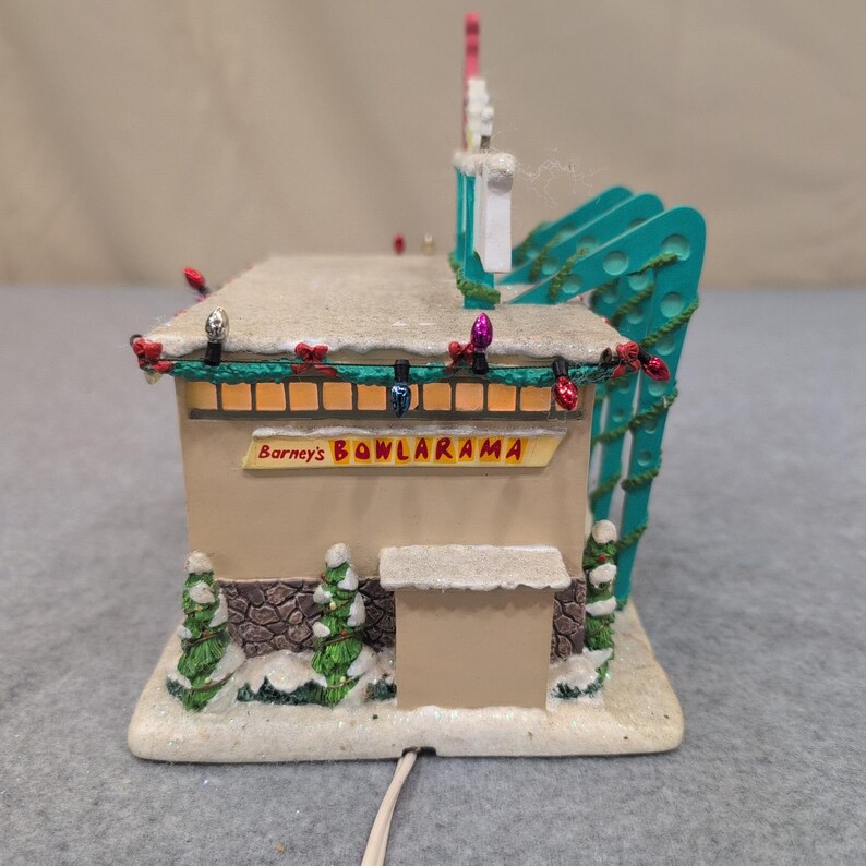 Barneys Bowlarama Lighted Christmas Village Building Retro Bowling Alley Decor image 7