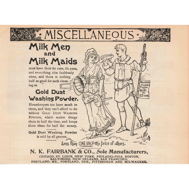 1892 Vintage Gold Dust Washing Powder Print Advertisement N. K. Fairbank Co. image 1