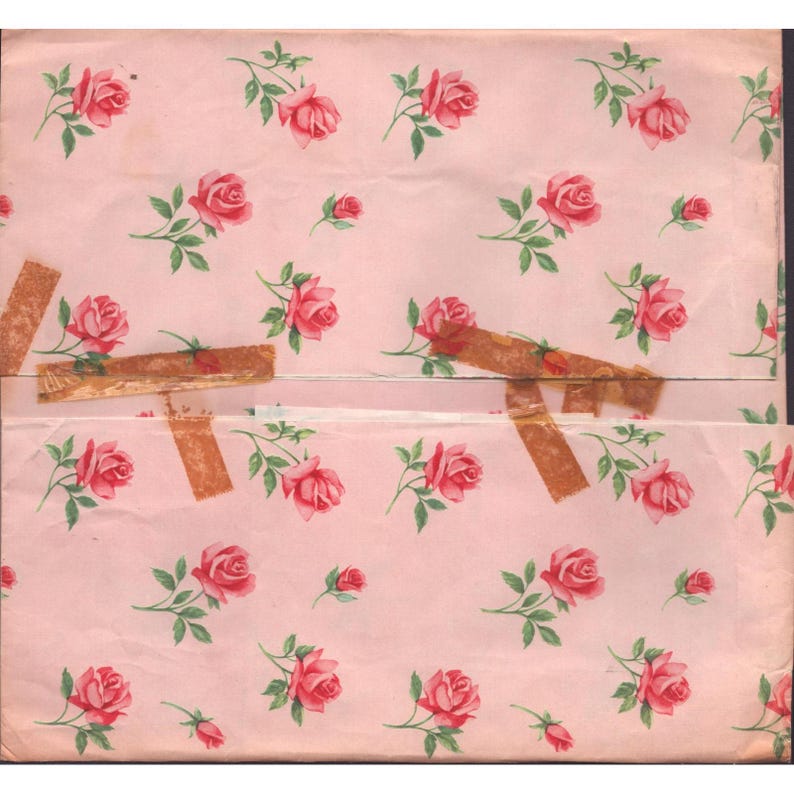 Papier cadeau vintage milieu du siècle pour bébé, éphémères roses et bleues, bébé endormi, état très bon. image 2
