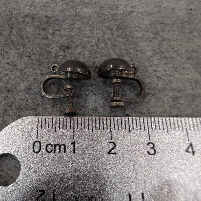 Vintage Silver Ball Half Dome Screw Back Earrings Non-Pierced Retro Style image 3
