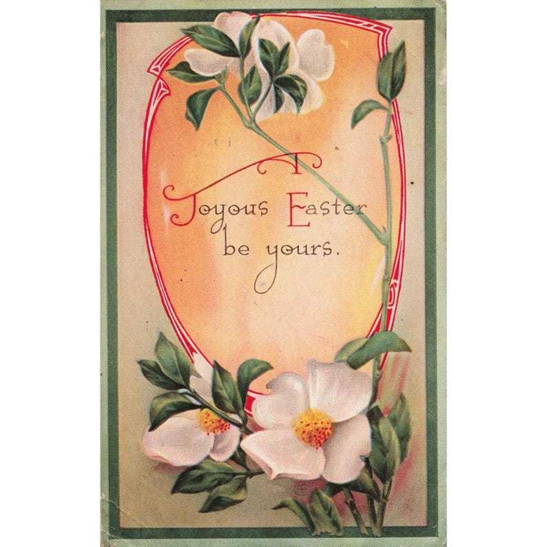 Vintage 1914 Gibson Line Easter Postcard White Floral The Dalles Oregon Postmark image 1