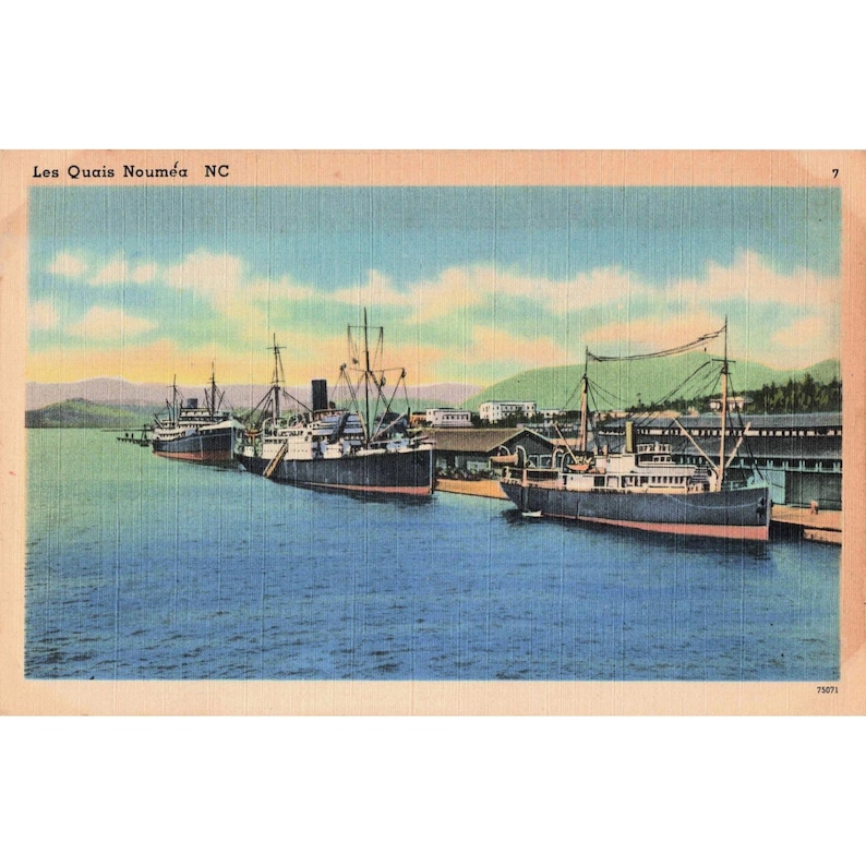 Cartolina d'epoca Les Quais Noumea NC Porto Navi Scena sul lungomare Nuova Caledonia immagine 1