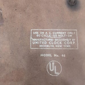 Vintage United Clock Corp Model 46 Electric Wall Clock Brooklyn NY Made in USA image 7