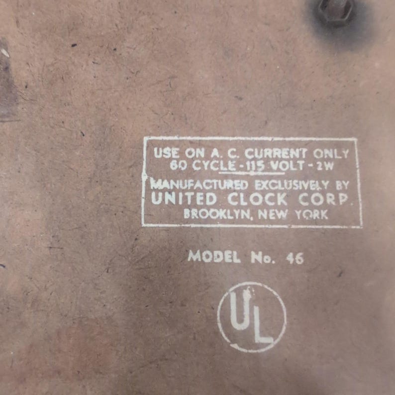 Vintage United Clock Corp Model 46 Electric Wall Clock Brooklyn NY Made in USA image 7