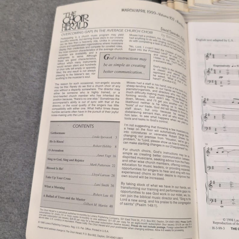 The Choir Herald March April 1999 Vol 102 No 4 Choral Sheet Music Lot of 12 image 2