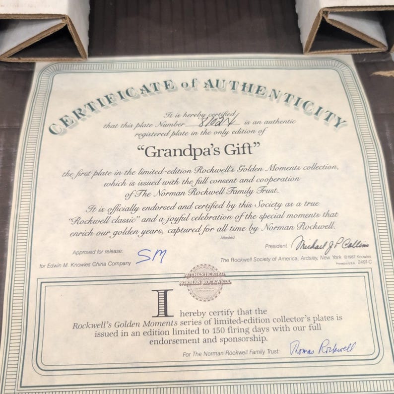 Norman Rockwell Grandpas Gift Collector Plate Edwin M Knowles Golden Moments COA image 3