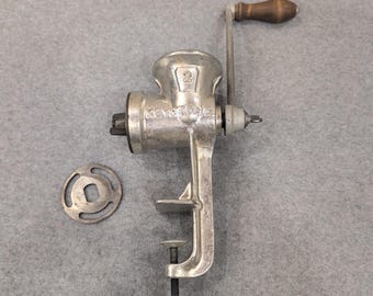 Handmatige vleesmolen Keystone nr. 2 Vintage zilver gegoten metalen handslinger klem op