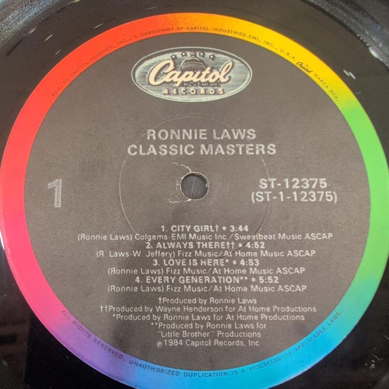 Ronnie Laws Classic Masters Vinyl LP 1984 Capitol ST-12375 Promo Gold Stamp VG image 5