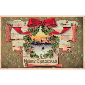 Vintage 1910 Embossed Christmas Postcard Winter Church Wreath Gilded H Wessler image 1