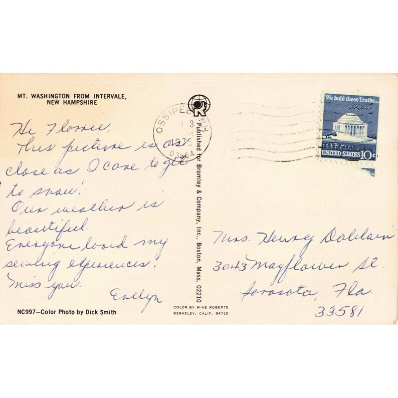Cartão-postal vintage do Monte Washington visto de Intervale, NH, 1975, cena de inverno, Dick Smith. imagem 2