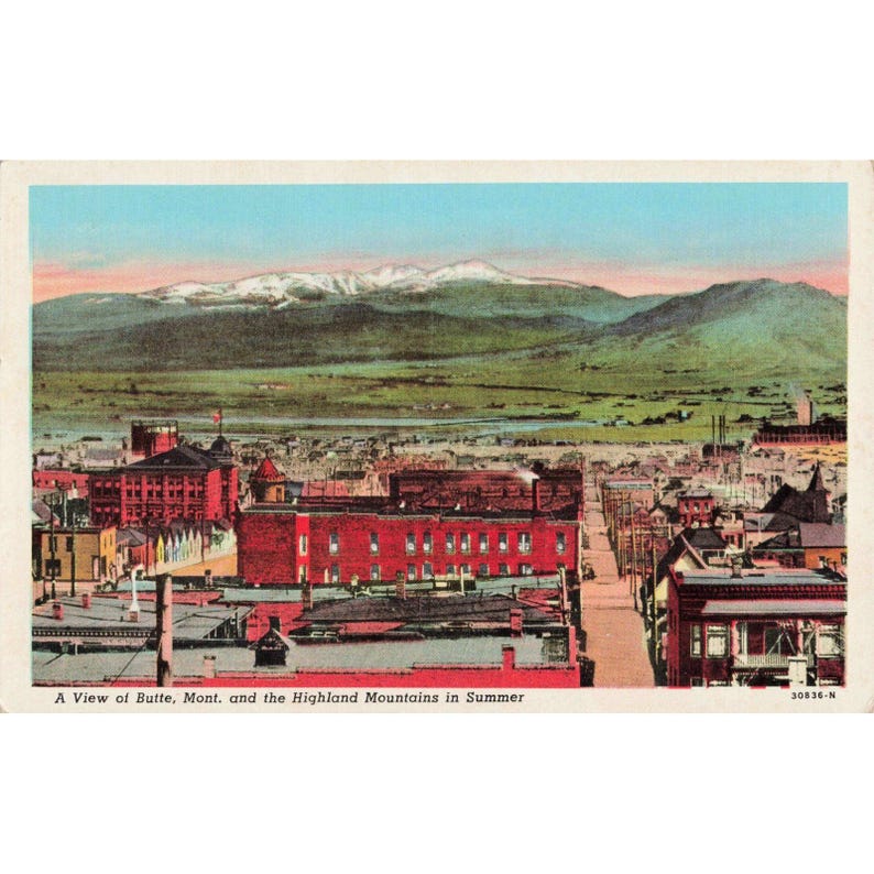 Vtg Butte Montana Linen Postcard Highland Mountains Curt Teich 30836-N afbeelding 1