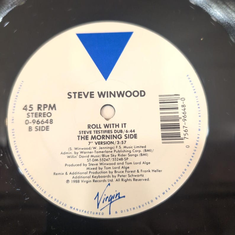 Steve Winwood Roll With It 12" Vinyl Single 1988 45 RPM 0-96648 Remix VG+ image 4