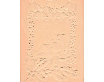 Cartão-postal antigo de Natal em relevo, 1910, Vila de Inverno, Sinos, Querubim, Chicago, IL