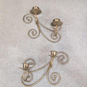 Home Interiors Gifts Brass Scroll Wall Sconce Candle Holder Pair Set of 2 image 1