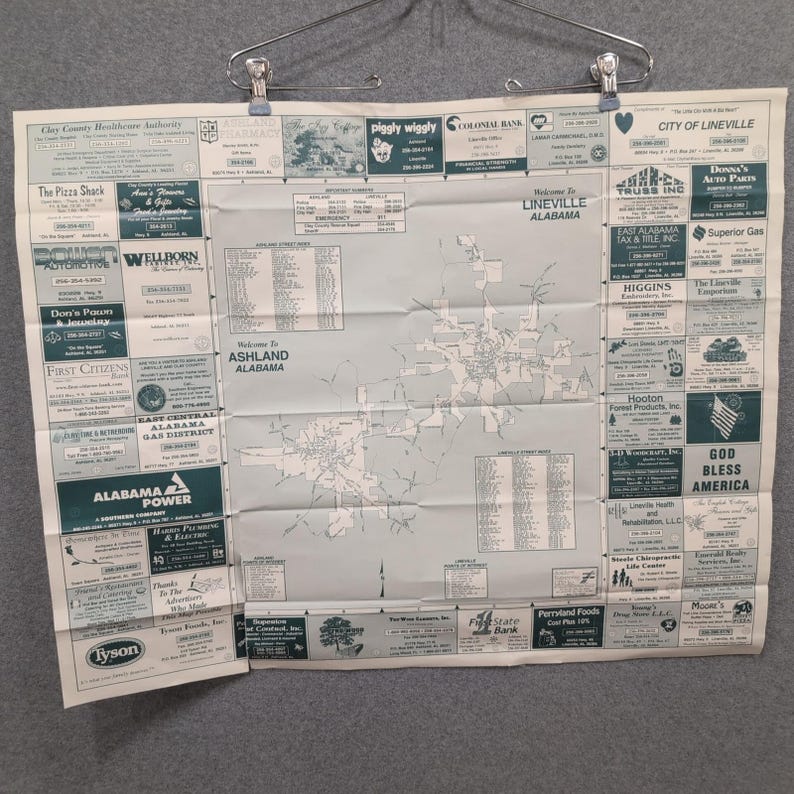 Clay County Alabama VTG Road Map Travel Guide Tourism Information Map 29" x 23" image 2