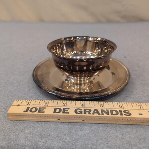 Oneida Silverplate Sherbet Tasse und Unterteller Set Perlenrand USA Vintage Bild 7