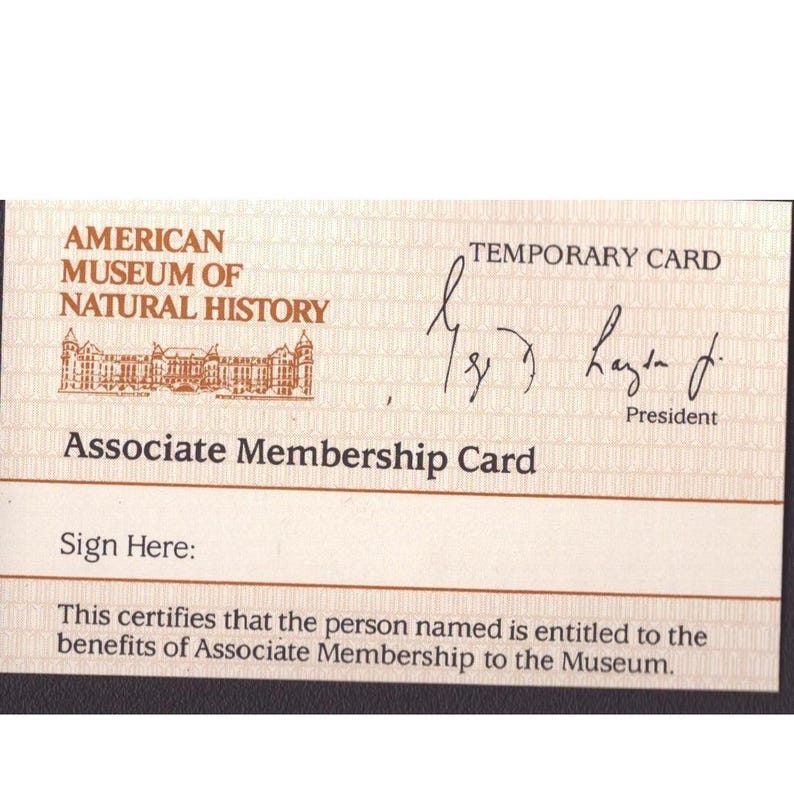 American Museum of Natural History Associate Membership Temporary Card Vintage image 1