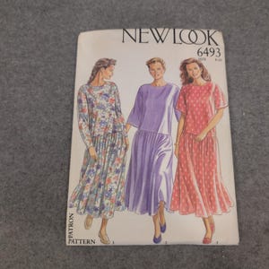 New Look 6493 Sewing Pattern Womens Drop Waist Dress Size 8-20 Vintage 80s 90s image 1