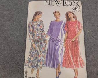 New Look 6493 Sewing Pattern Womens Drop Waist Dress Size 8-20 Vintage 80s 90s