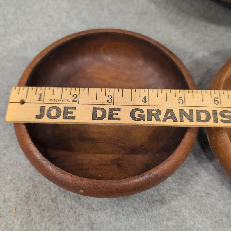 Vintage Mid Century Modern Solid Wood Salad Bowl Set 6 Piece Brown MCM image 7