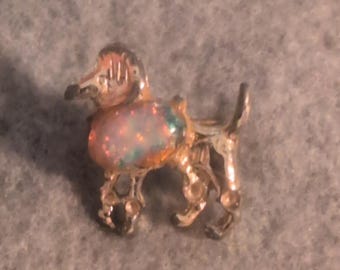 Vintage Opalite Poodle Pin Brooch Rhinestone Enamel Dog Charm Jewelry