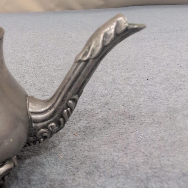 Vintage Miniature Silver Tone Footed Teapot Hinged Lid Ornate Collectible Decor image 5