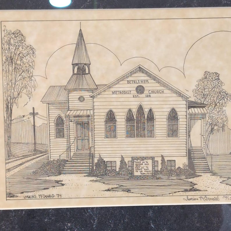 Bethlehem Methodist Church 1984 Signed Print 36/150 Framed Hueytown, Alabama UMC image 2