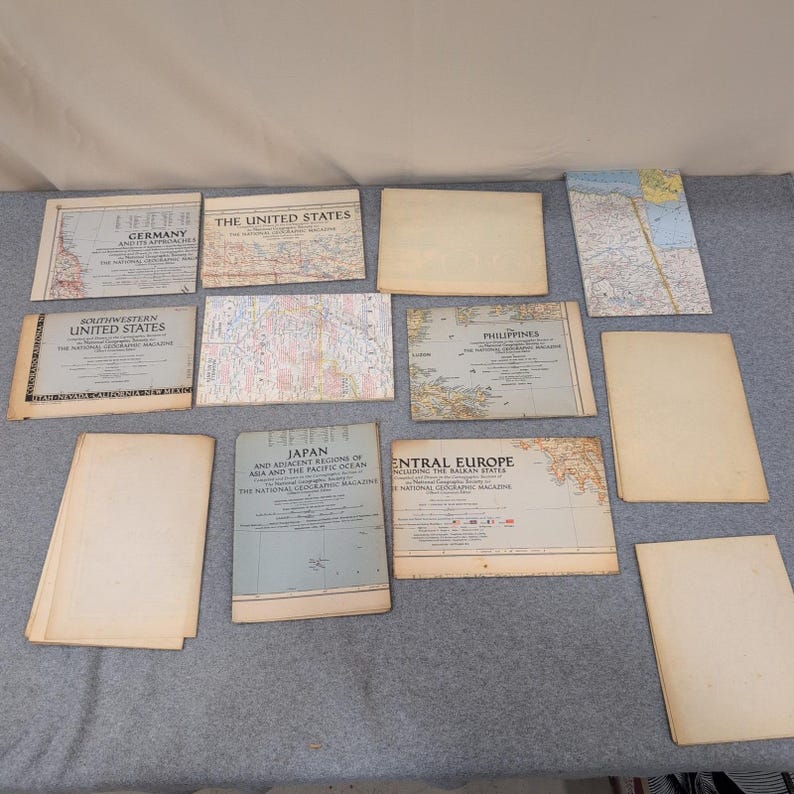 Vintage 1940s 1950s National Geographic Maps Lot of 12 Japan Europe Philippines image 1