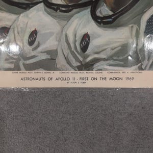 Vtg 1969 Apollo 11 Astronauts First On The Moon Alton S Tobey Print Laminated image 2