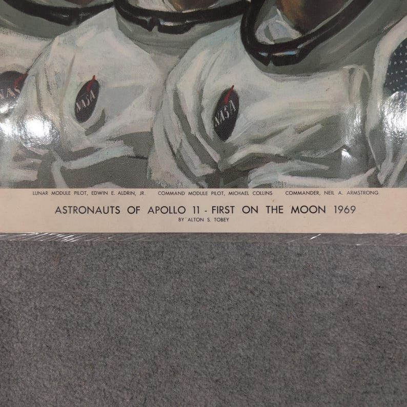 Vtg 1969 Apollo 11 Astronauts First On The Moon Alton S Tobey Print Laminated image 2