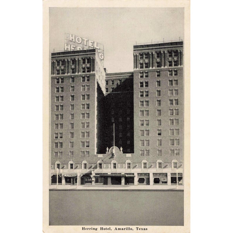 Herring Hotel Amarillo Texas Postcard Graycraft Natural-Finish Unused VG+ image 1