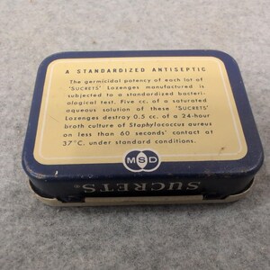 Vintage SUCRETS Antiseptische keeltabletten Tin Merck Sharp & Dohme Collectible afbeelding 3