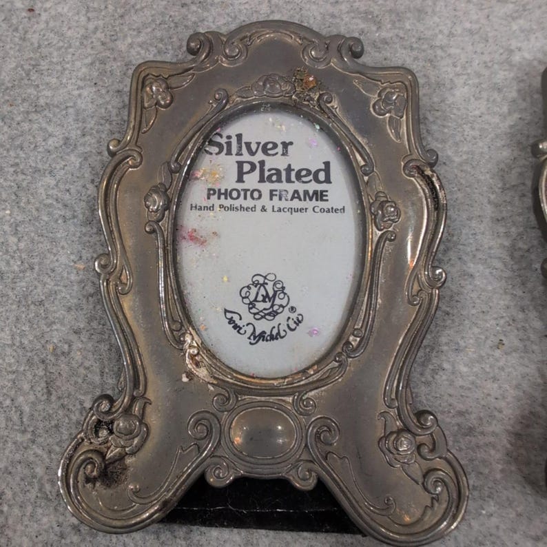 Loui Michel & Cie Silver Plated Art Nouveau Mini Photo Frames Set of 2 Floral image 3