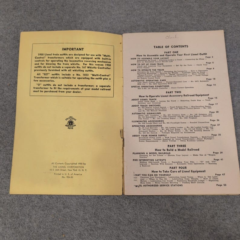 1950 Lionel Trains Instructions for Assembling and Operating Manual No 926-50 image 3