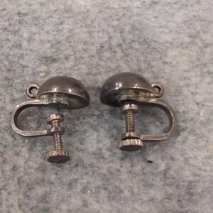 Vintage Silver Ball Half Dome Screw Back Earrings Non-Pierced Retro Style image 2