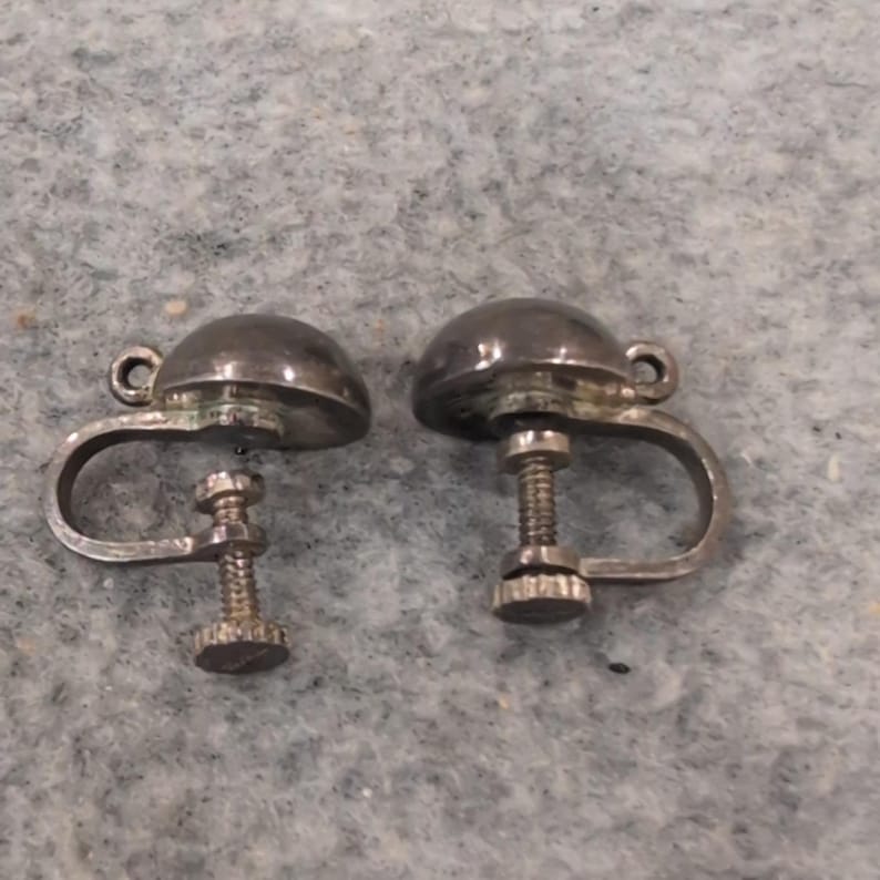 Vintage Silver Ball Half Dome Screw Back Earrings Non-Pierced Retro Style image 2
