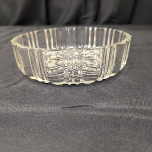 Vintage Clear Pressed Glass Ribbed Bowl Geometric Sunburst Base Candy Dish image 1