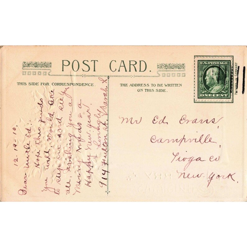 Vintage 1910 John Winsch Merry Christmas Postcard Embossed Holly Snowy Landscape image 2