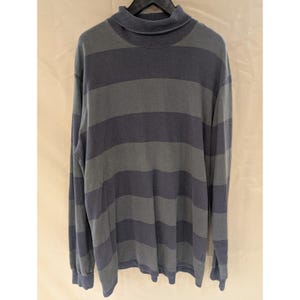VTG Polo Ralph Lauren Jersey de cuello alto a rayas para hombre XL Gris Azul Manga larga Algodón imagen 1